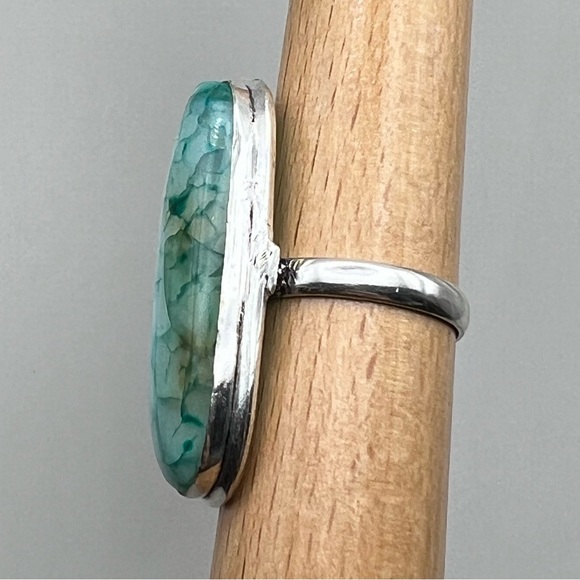 New Green Enhanced Botswana Dragon Vein Agate Stone Silver Overlay Ring Size 8.5 - Picture 9 of 10